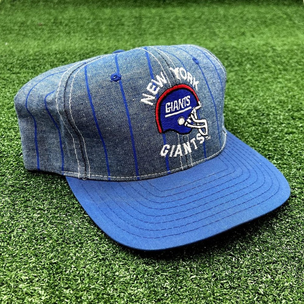 VTG 90S NEW YORK GIANTS HAT AJD DENIM PINSTRIPE SNAPBACK BASEBALL CAP VINTAGE